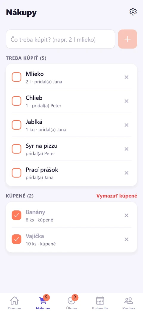 Spoločný nákupný zoznam v aplikácii Family online